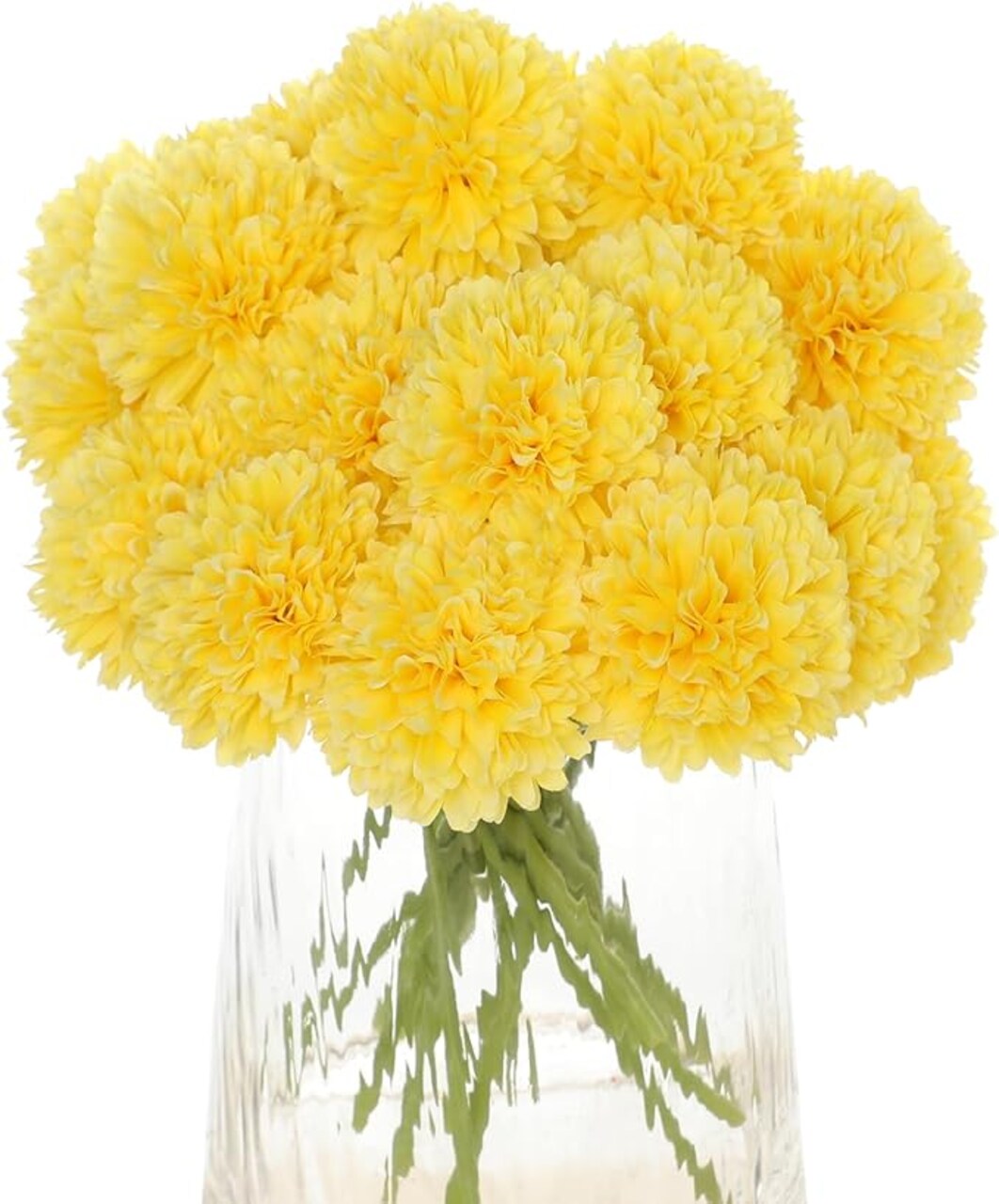 Cabin 20pcs Fake Chrysanthemum Artificial Flowers Faux Silk Mums with Stem Balls Flowers for Vase Fillers Easter Home Table Floral Arrangements Wedding Party DIY Decoration(Yellow)